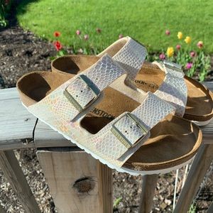 Birkenstock Arizona Shiny Snake Cream Sandal